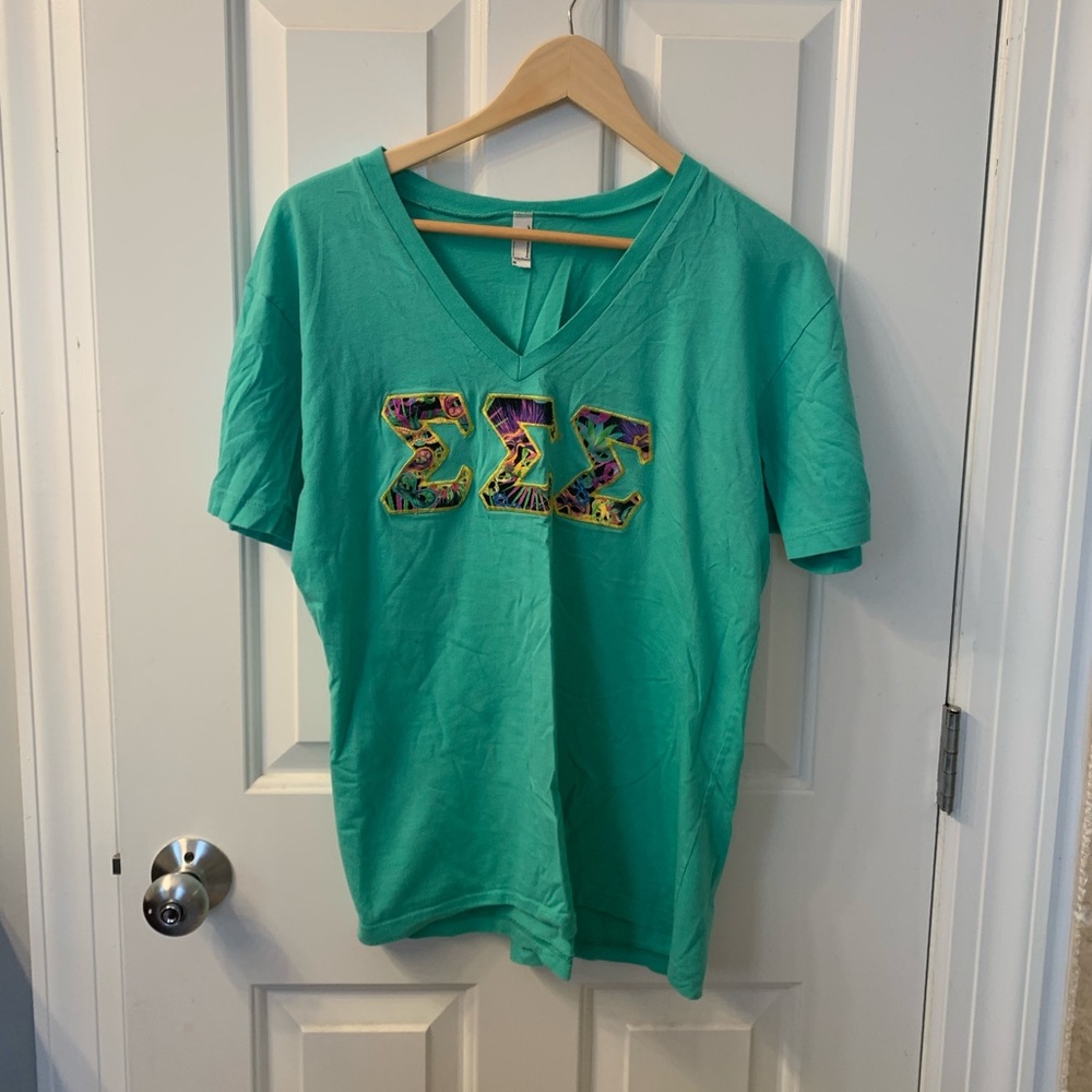 Medium Turquoise American Apparel Tri Sigma V-neck shirt